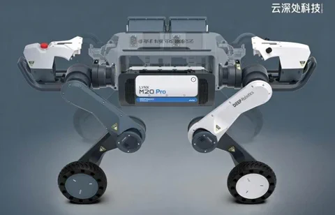 The Lynx M20 robot navigating a difficult, muddy terrain